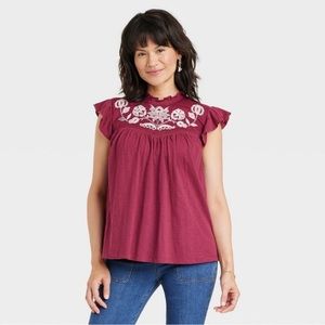 Knox Rose Short Sleeve Embroidered Top